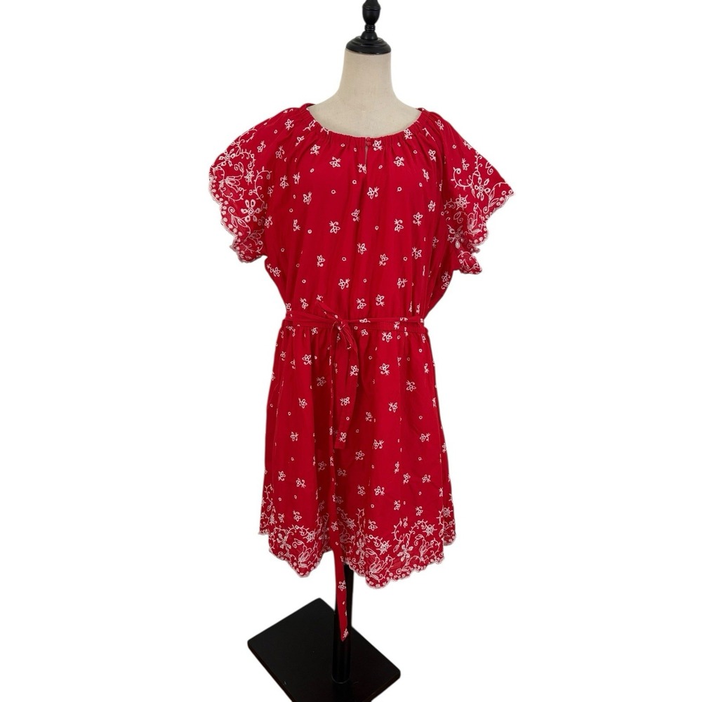 Lane Bryant Dress Sz 28 Red Eyelet Embroidered Cotton Sun Dress Summer